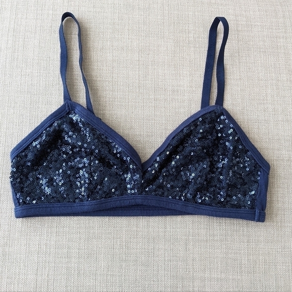 Aerie navy blue cotton sequins wireless bra bralette size Small c053 - Picture 3 of 6